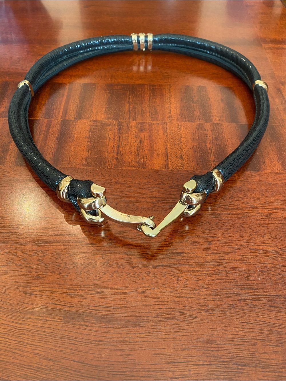 Vintage J McLaughlin Black Rope Belt with gold hardware